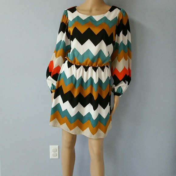 GB Dresses & Skirts - Multi colored Chevron dress from GB. Size Large